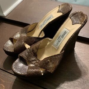 Jimmy Choo Brown and Gold Wedge